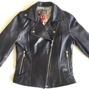 Black Kenna T 100% Leather Moto Jacket
